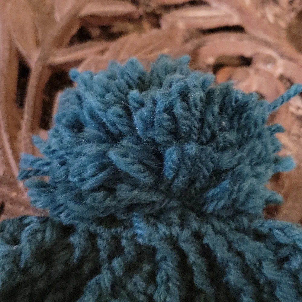 Handmade pom-pom hat beanie with fleece lining at ears crochet